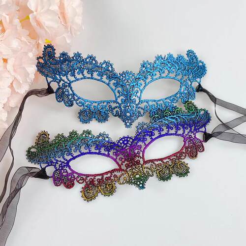 万圣节镂空彩色蕾丝公主面具化妆舞会性感派对半脸情趣假面具女 - 图2