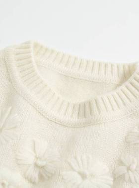 女童纯羊绒衫毛衣秋冬款白色儿童针织中大童宝宝圆领套头加厚洋气