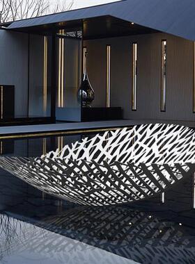 户外不锈钢镂空树叶雕塑立体镜面叶子摆件枫叶酒店水景售楼部装饰