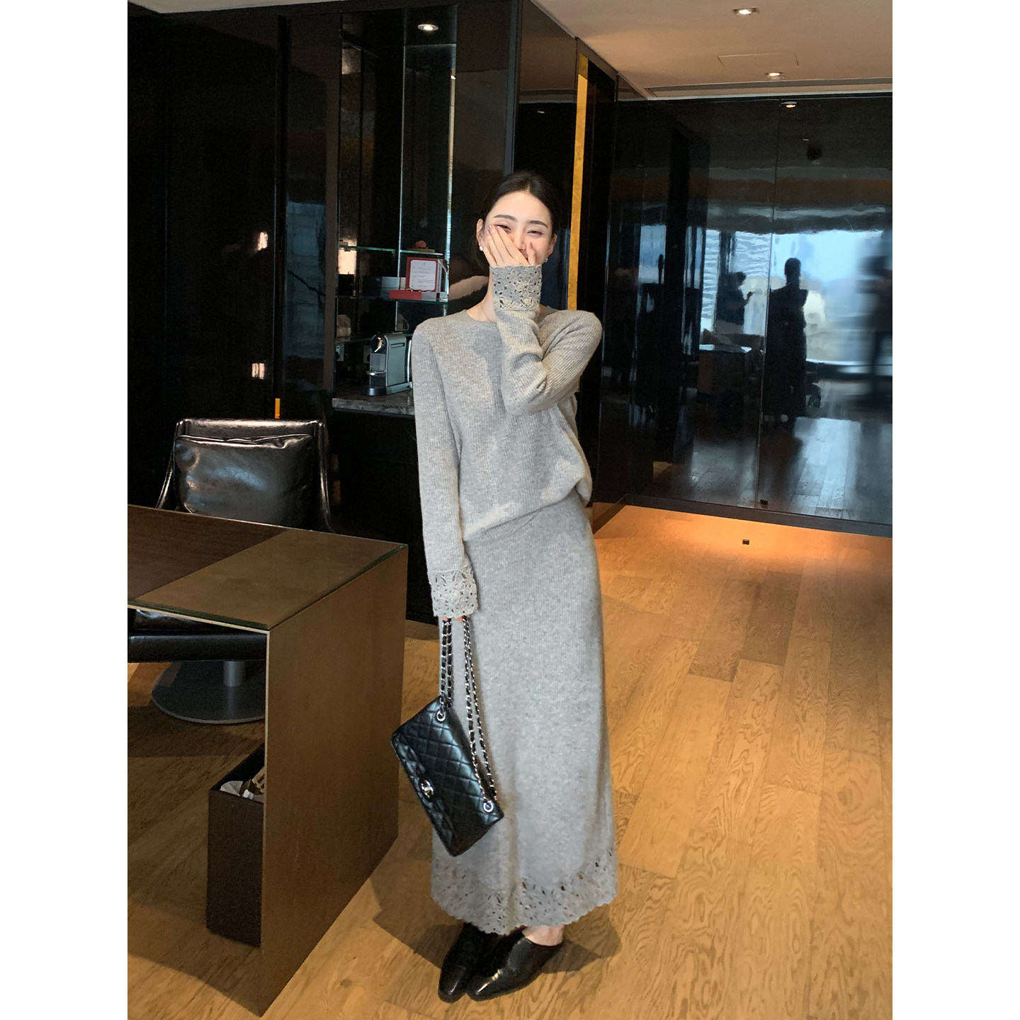 Maven Lin 针织套装系列|静奢1OO羊毛蕾丝边上衣女半身裙两件套,淘宝优惠券,粉丝福利购,淘宝优惠卷