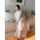 Maven Lin Ribbon Tie Halter Dress ແບບຣີສອດຂອງຜູ້ຍິງ ນ້ຳໜັກເບົາ ກະໂປງຍາວສະຫງ່າງາມ ເສື້ອຍືດແຂນຍາວ