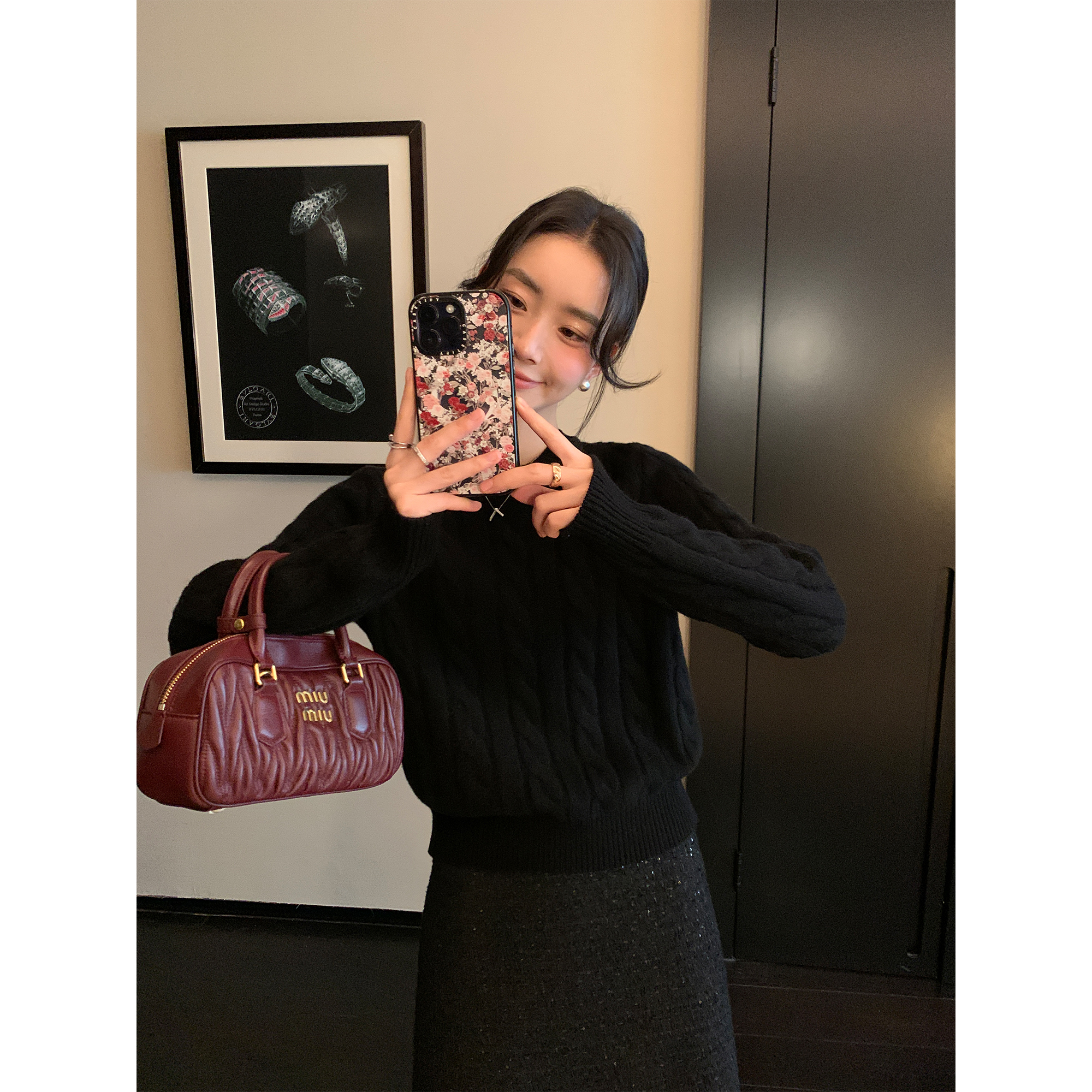 Maven Lin 立体绞花100羊毛针织上衣女秋冬新款宽松麻花圆领毛衣 - 图1