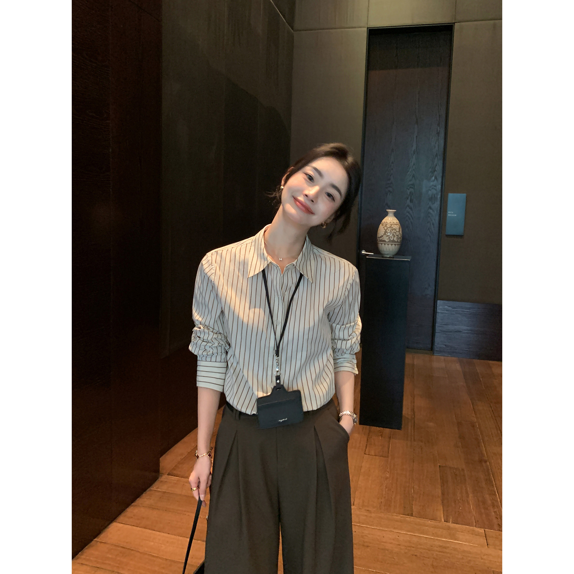 Maven Lin 简雅知性 气质粉色条纹长袖衬衫女高级感通勤宽松衬衣,淘宝优惠券,粉丝福利购,淘宝优惠卷