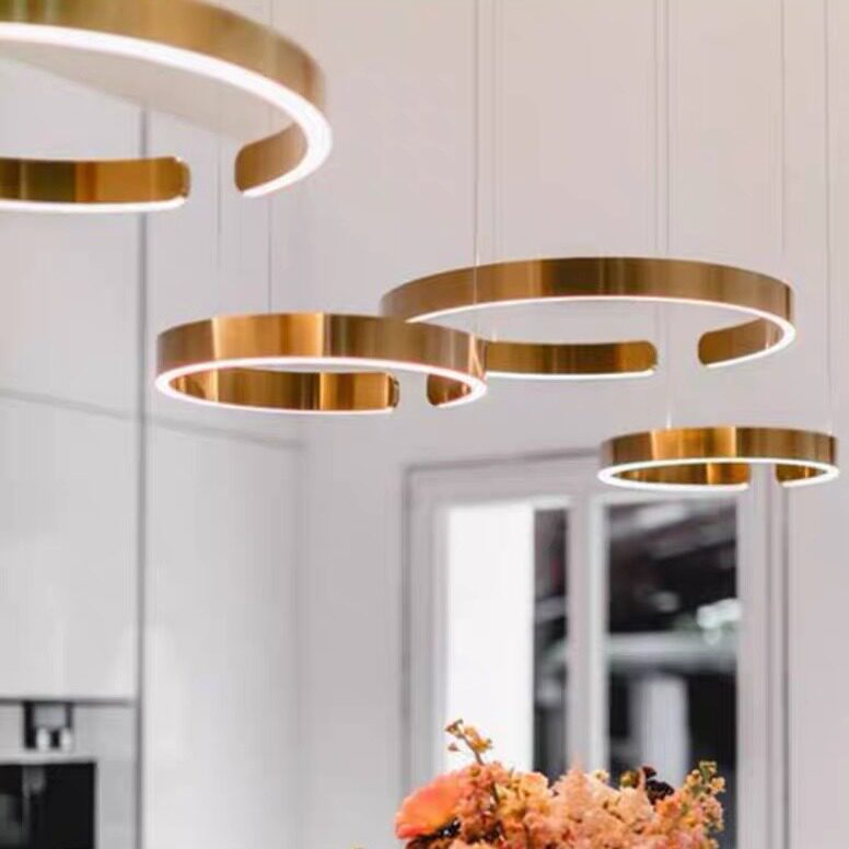 Nordic simple living room chandelier Italian creative light luxury hotel exhibition hall ring ring C-shaped restaurant bar chandelier