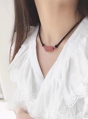 草莓晶貔貅项链招财招桃花