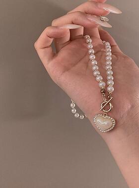 MaisonCleo爱心珍珠锁骨链新款