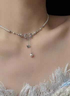 MaisonCleo蝴蝶结珍珠锁骨链