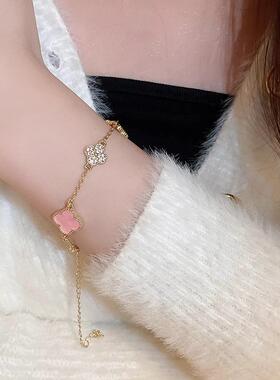 MaisonCleo粉色四叶五花毛衣链