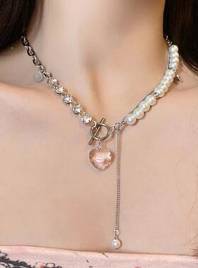 MaisonCleo珍珠爱心拼接锁骨链