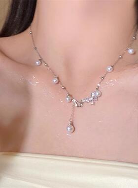 MaisonCleo镂空蝴蝶流苏项链2025年新款法式珍珠锁骨链在逃公主女