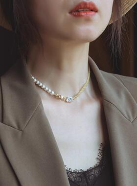 MaisonCleo不对称珍珠锁骨链