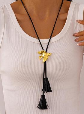 MaisonCleo欧美金属仿真小鸟可调节流苏项链个性民族风小众气质高