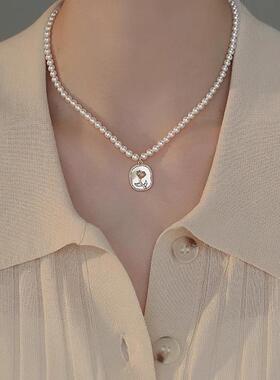 法式玫瑰花珍珠轻奢锁骨链女