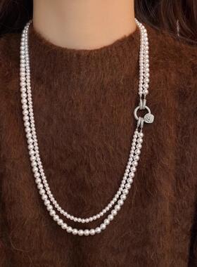 MaisonCleo双层花朵珍珠毛衣链