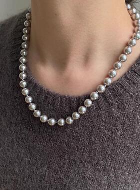 MaisonCleo灰珍珠锆石锁骨链