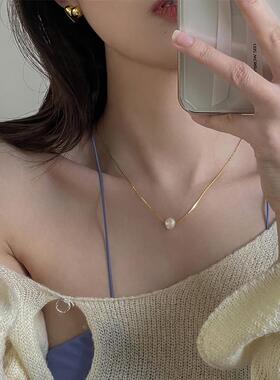 简约轻奢极细纯银珍珠锁骨链女