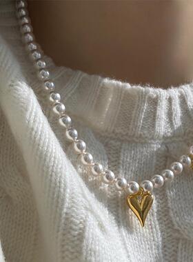 MaisonCleo小众珍珠爱心锁骨链