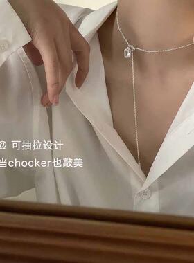 MaisonCleo方形锆石纯银锁骨链