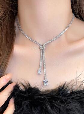 MaisonCleo超闪锆石流苏毛衣链