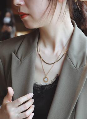 MaisonCleo双层黑白圆牌锁骨链