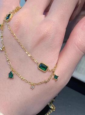 法式复古祖母绿锆石锁骨链不掉色