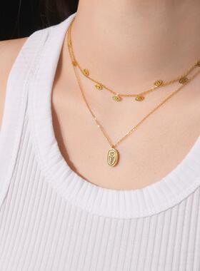法式复古轻奢椭圆小金币锁骨链