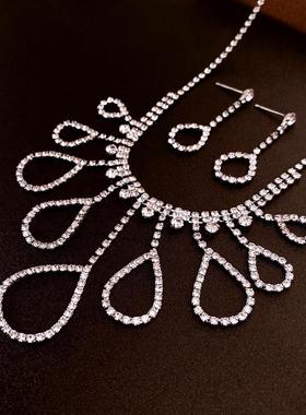 MaisonCleo2件套轻奢风镶钻水滴耳钉项链小众高级感气质时尚网红