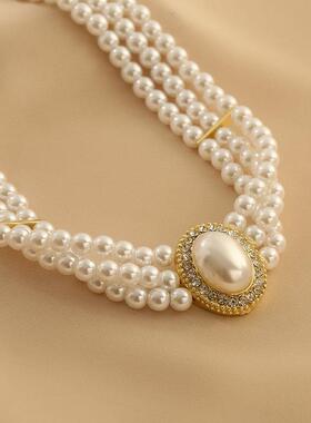 法式复古小众珍珠多层短款项链