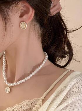 法式复古猫眼石珍珠锁骨链女