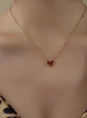 法式红色爱心纯银锁骨链