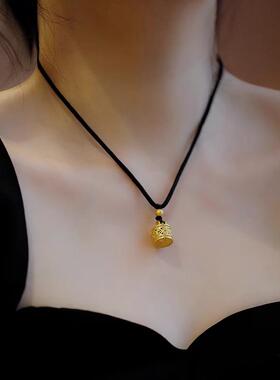 新中式福印黑绳毛衣链女