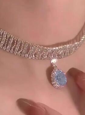 法式复古镂空蓝锆石名媛舞会项链