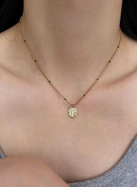 MaisonCleo复古金色树叶锁骨链