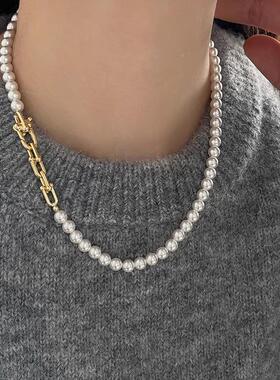 MaisonCleo灰色珍珠纯银锁骨链