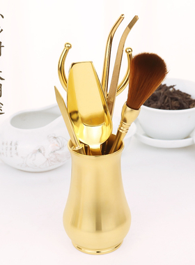 速发茶道6黄子功夫茶泡茶用具君铜茶叶装子叉子茶饼凿刀套勺六君