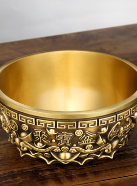 速发纯铜聚宝盆摆件家用摆件聚关全铜礼公室客厅开业办品摆件玄财