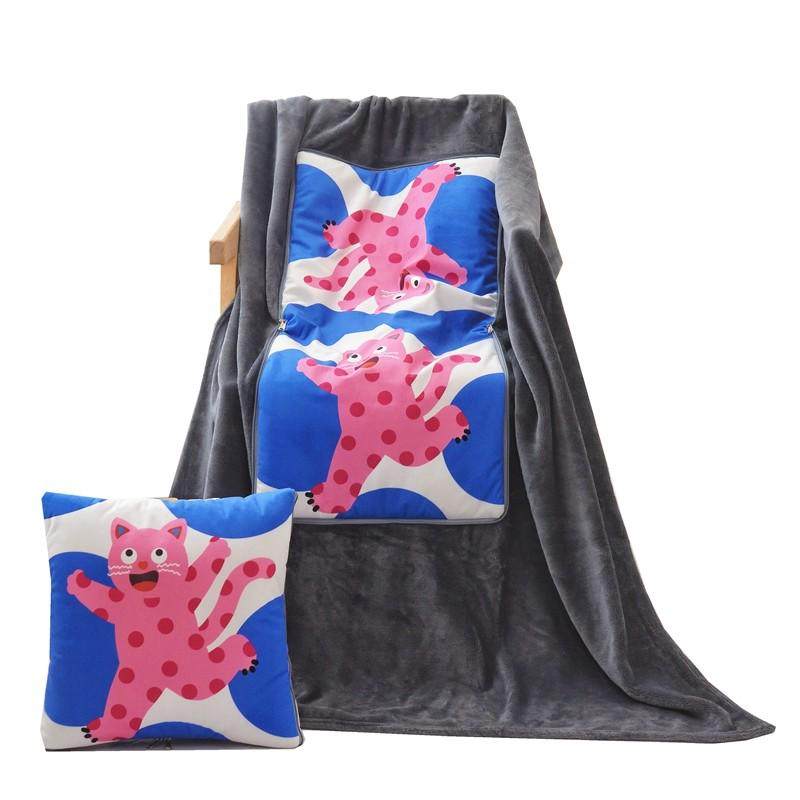 波点猫印花抱枕被子两用毯子二合一  加厚车载沙发毯空调毯披肩毯,淘宝优惠券,粉丝福利购,淘宝优惠卷