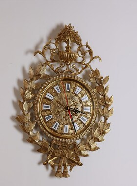 奢华法式重工雕h刻全铜装饰挂钟欧式别墅客厅工艺品钟餐厅墙壁时