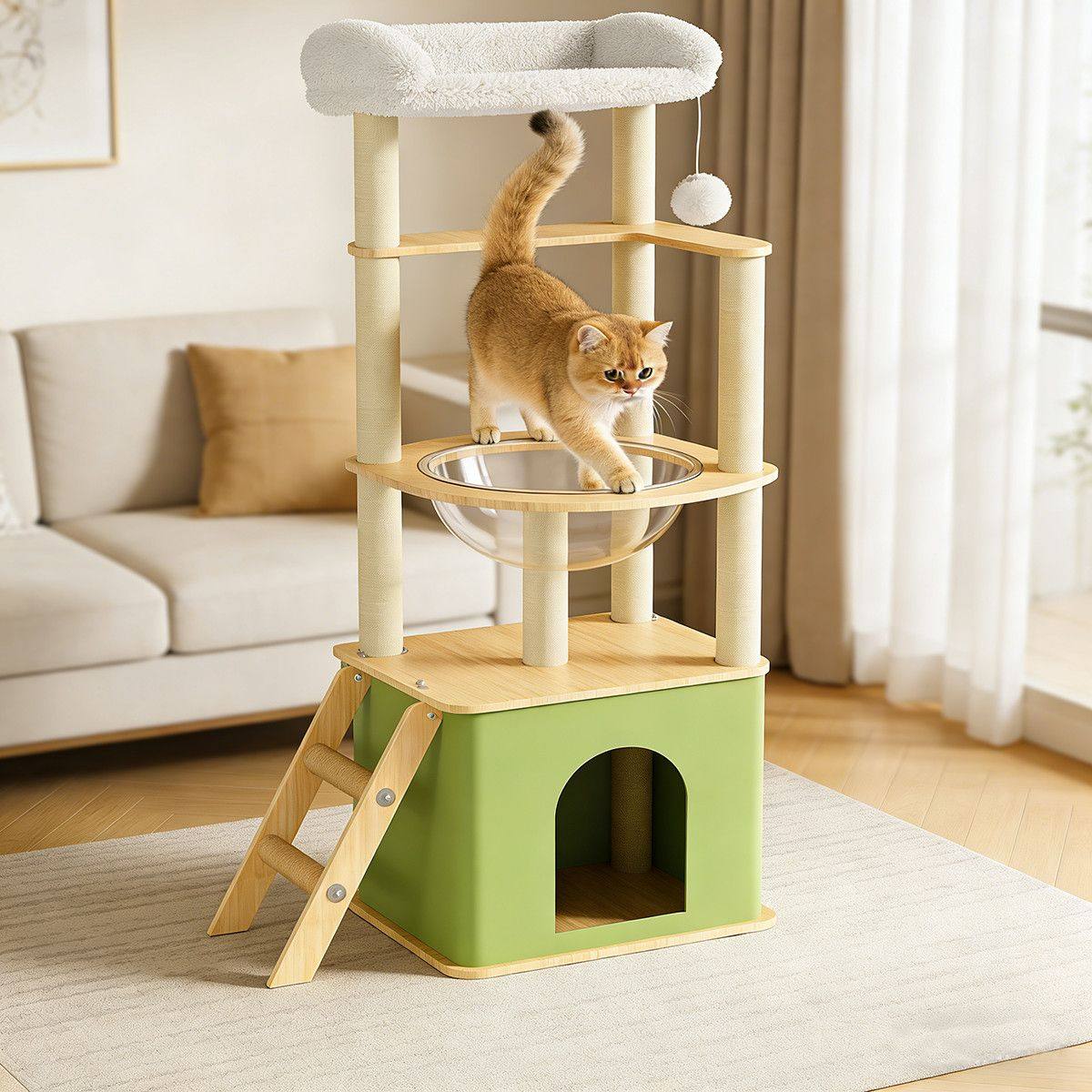 猫咪休闲神奇猫爬架猫咪太空舱半圆猫咪大型树屋猫窝一体猫抓柱,淘宝优惠券,粉丝福利购,淘宝优惠卷