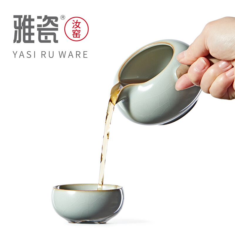 雅瓷汝窑侧把公道杯高端分茶器冰裂釉公平杯天青色开片茶海倒茶器 - 图2