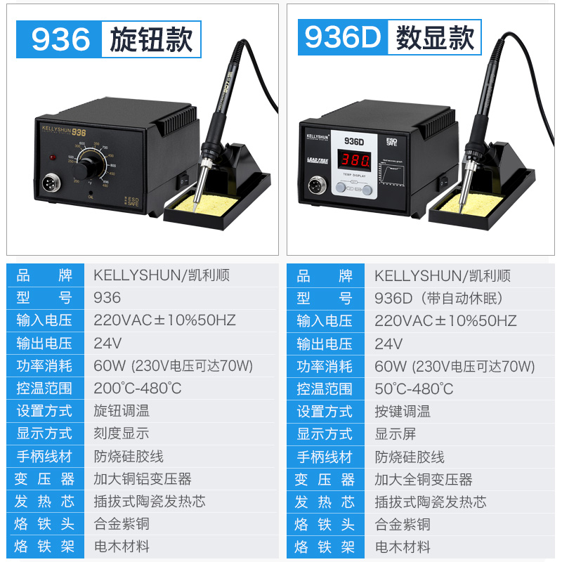 凯利顺936D电烙铁焊台工业级维修家用焊接可调温恒温电洛铁焊锡枪 - 图1