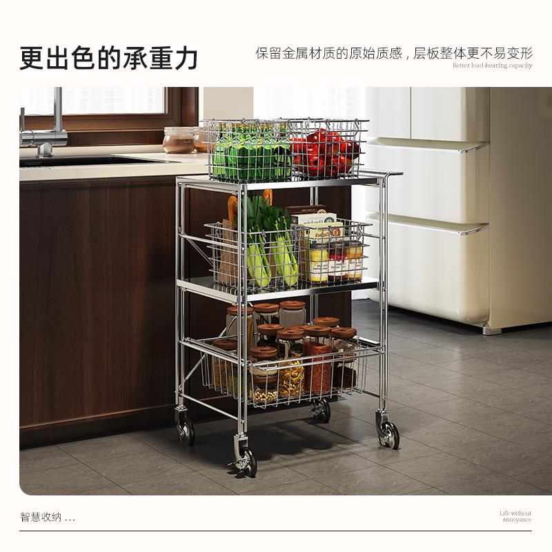 环图现代简约不锈钢小推车沙发边几可移动零食桌多层收纳架置物架 - 图2