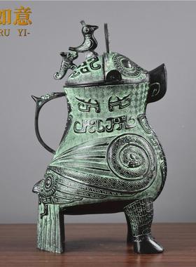 仿古青铜器摆件商代妇好鸮尊纯铜鸟形尊容酒器中式工艺品软装饰品