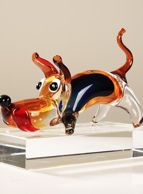 创意琉璃招财狗摆件客厅样板房桌面玄关装饰动物R吉祥轻奢摆设送