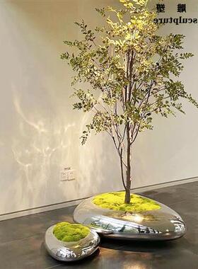 金属鹅卵石水滴不锈钢花盆槽盆栽定制抽象造型庭院摆件雕塑装饰品