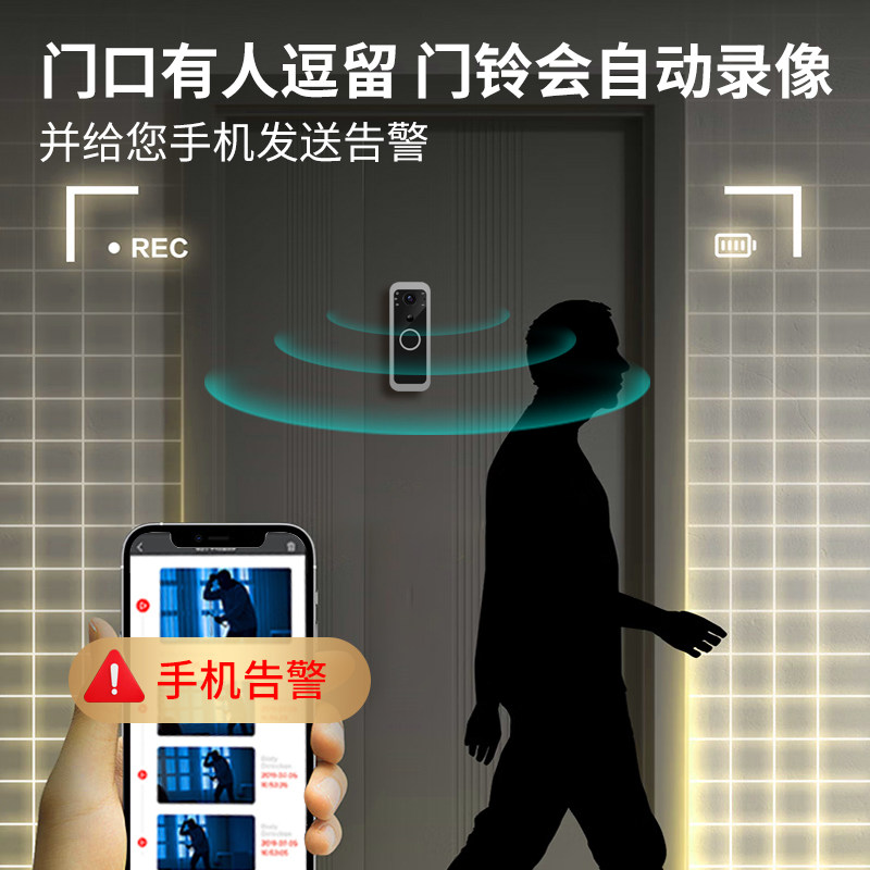 智能门铃家用无线可视门铃带显示屏手机远程监控摄像头免打孔入户,淘宝优惠券,粉丝福利购,淘宝优惠卷