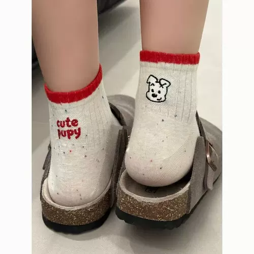 Спортивные милые мультяшные гольфы для школьников, брендовые носки, английский, средней длины, с вышивкой