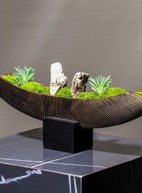 新中式仿真花艺永生青苔植物盆栽茶室摆花售楼处酒楼软.装月牙摆