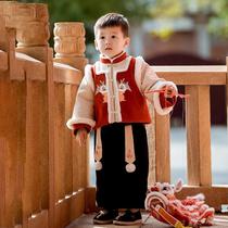 Boy Dragon Year Hanfu Suit Winter 2024 New Childrens New Year Clothes Baby Thickened to serve two sets