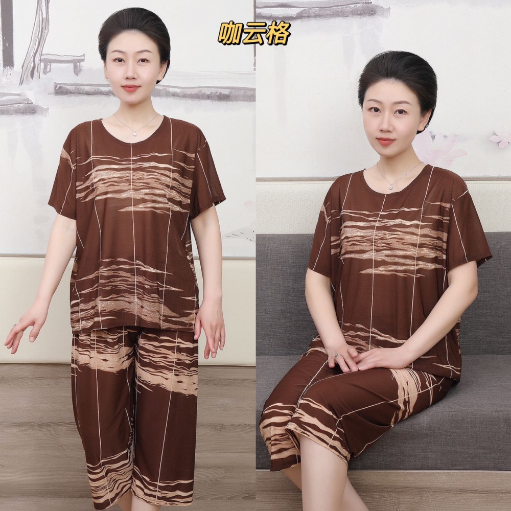 【多款可选】新款妈妈冰丝套装两件套_睡衣/家居服套装